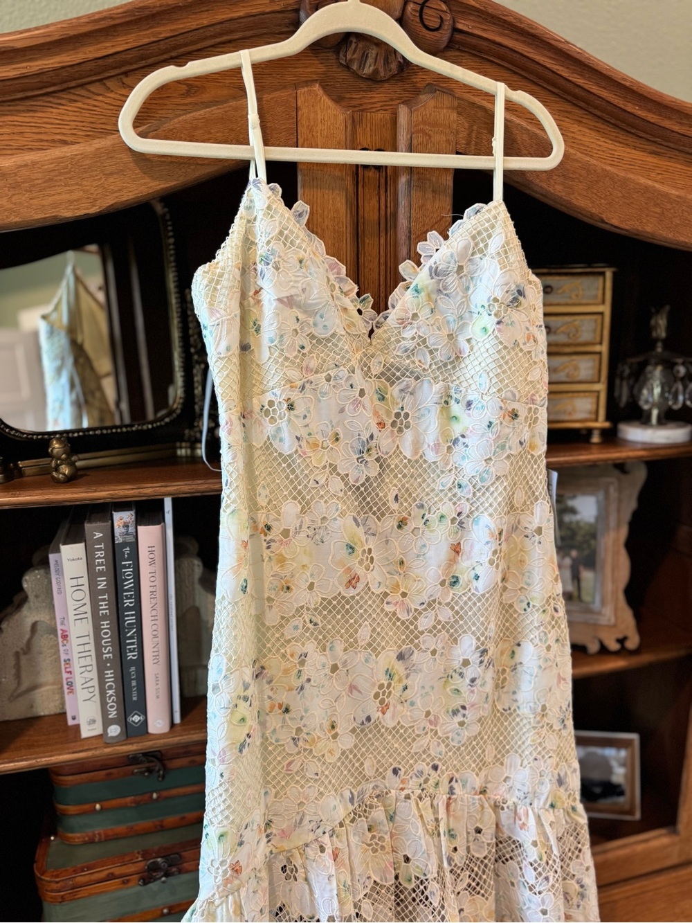 H&M Cream Lace Chemise with Pastel Floral Embroidery